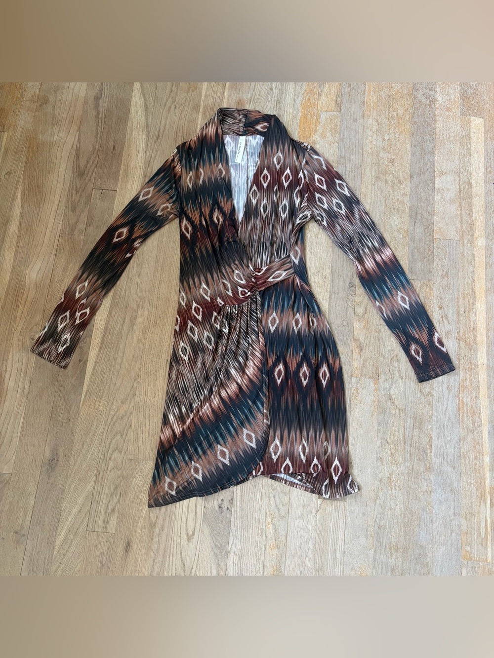 🤎 S-Twelve Boutique Faux Wrap Boho Dress | Buttery Soft Stretch | Sz S